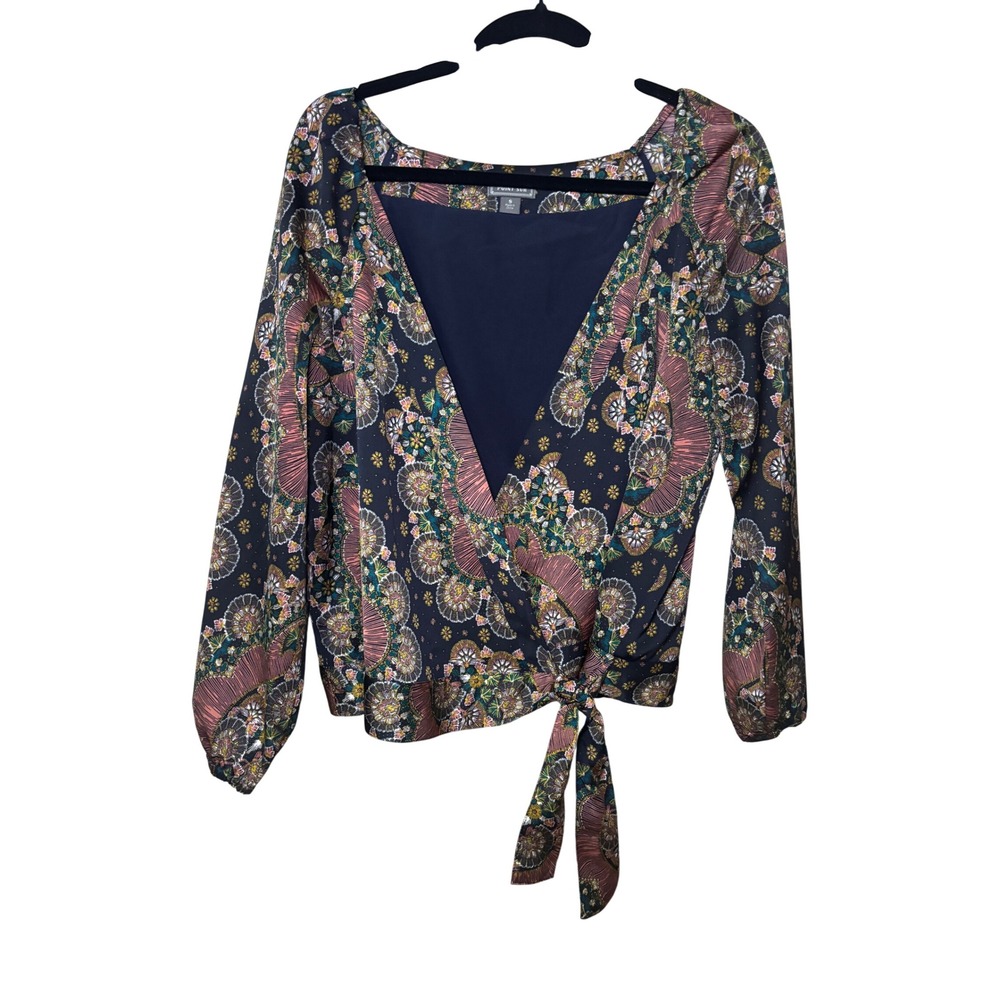 J Crew Point Sur Satin Crepe Blouse S Floral Wrap Tie‎ Boho Eclectic Romantic